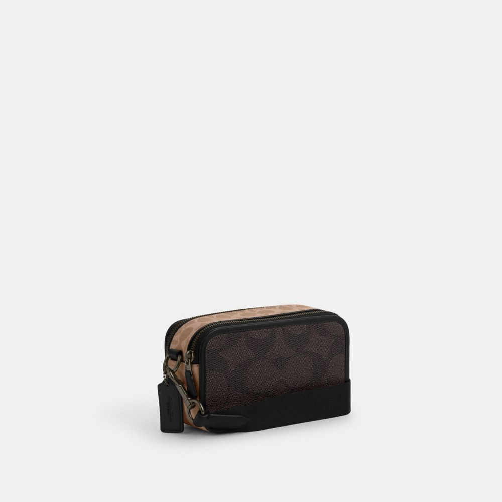 COACH®,Wyatt Crossbody Bag In Blocked Signature Canvas,Canvas,Calfskin Leather,Crossbody,Color Block,Casual,Black,Angle View