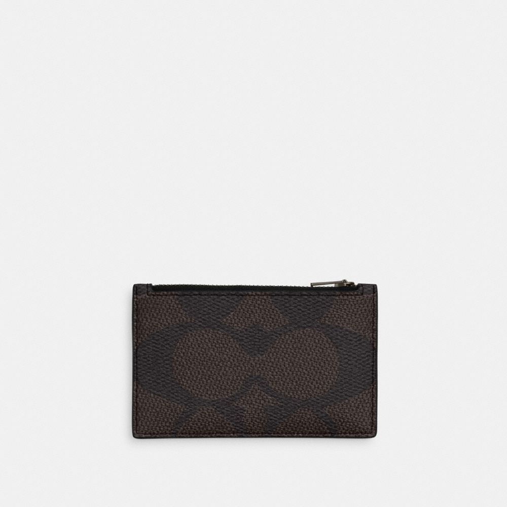 COACH®,Zip Card Case In Blocked Signature Canvas,Black,Front View