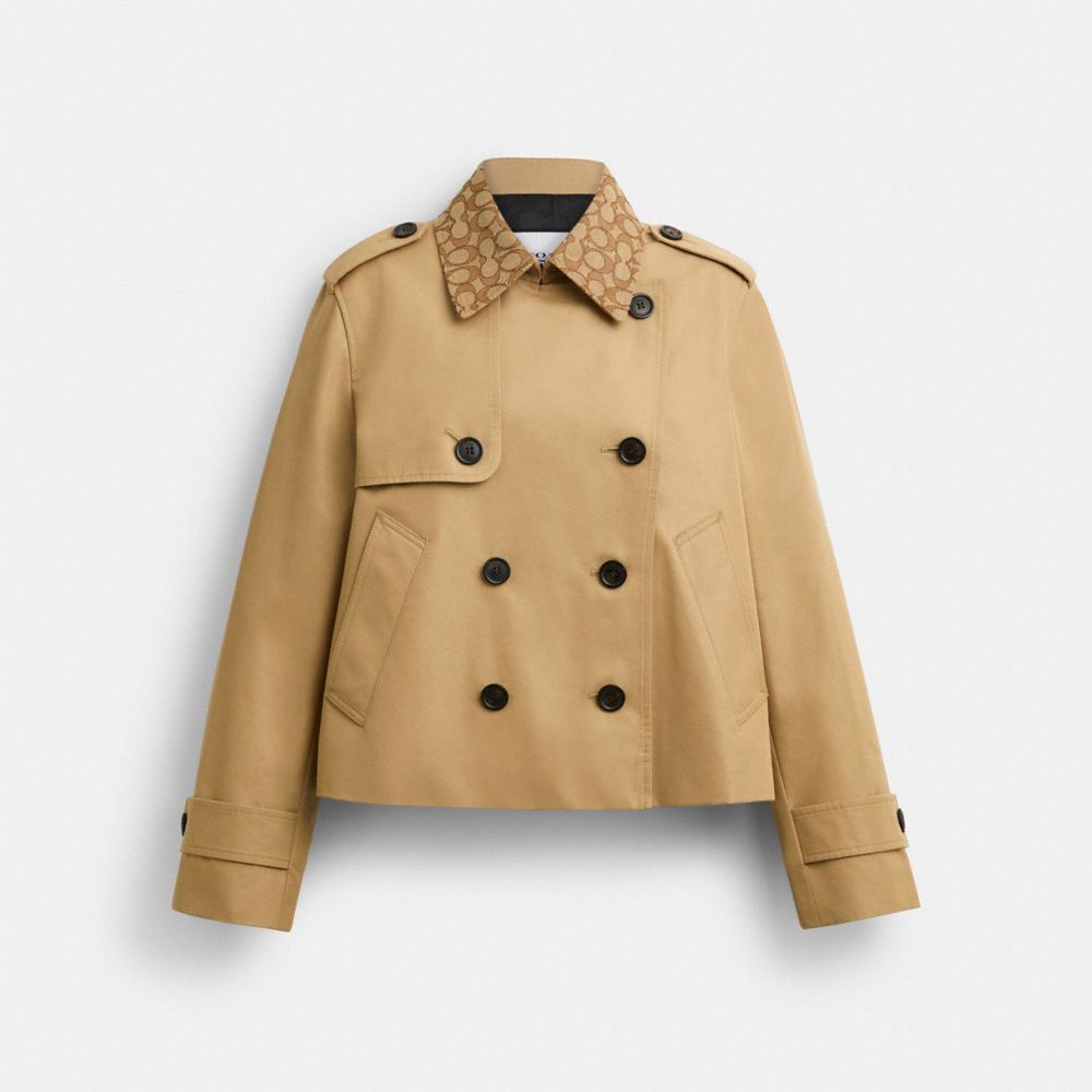 COACH®,Short Trench Coat With Signature Collar,,Front View