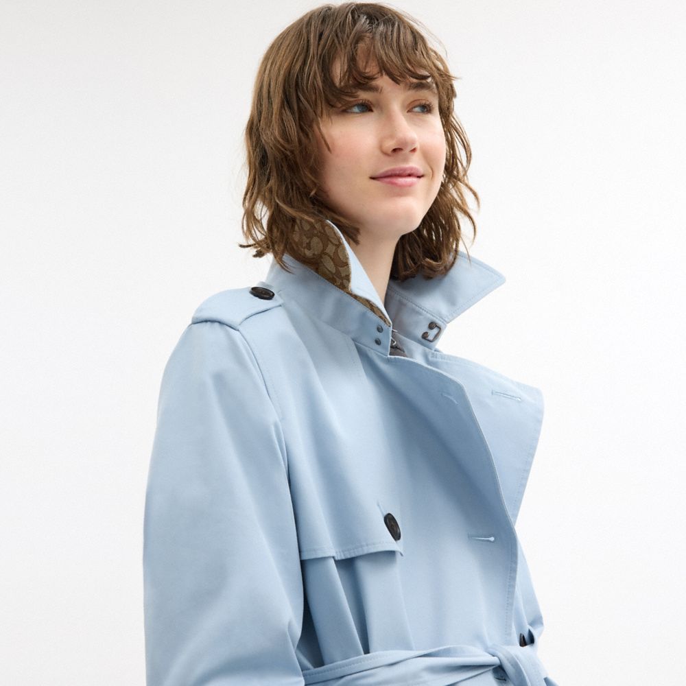COACH®,Mid Trench,Cotton,Polyester,Trench,Button,Gun Flap,Work,,Detail View