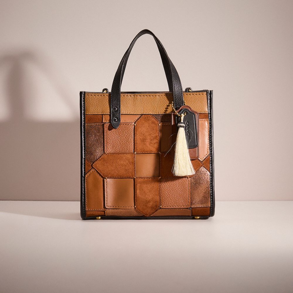 COACH®,Upcrafted Field Tote 22 In Colorblock,Leather,Crossbody,Tassel,Piping,Patchwork,Color Block,Casual,Brown,Front View