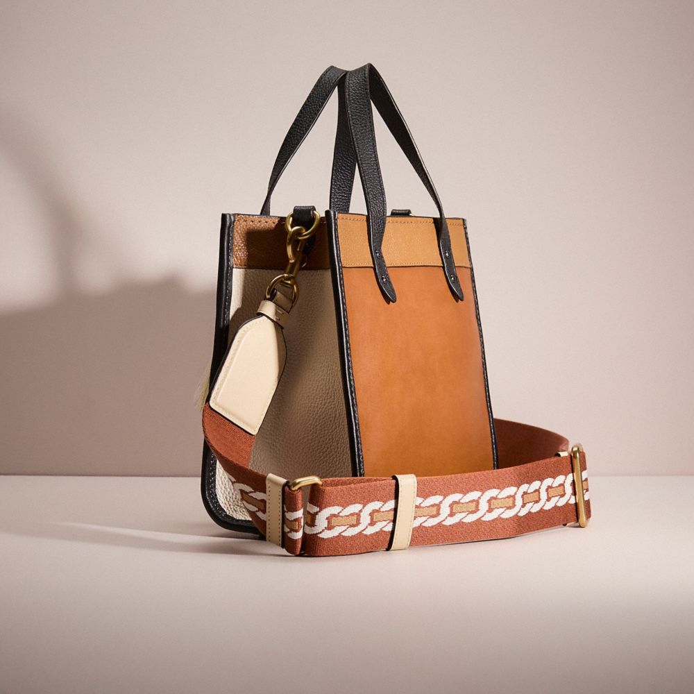 COACH®,Upcrafted Field Tote 22 In Colorblock,Leather,Crossbody,Tassel,Piping,Patchwork,Color Block,Casual,Brown,Angle View
