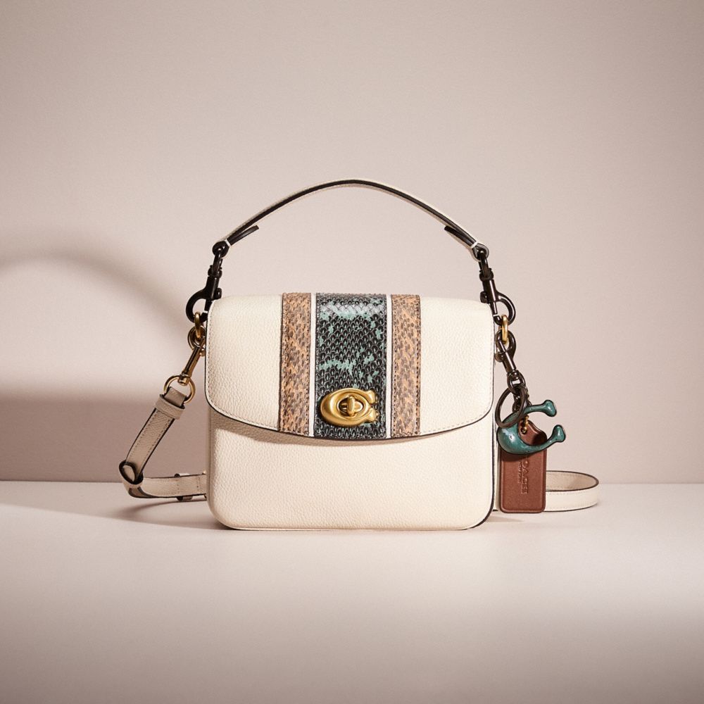 COACH®,Upcrafted Cassie Crossbody Bag 19,Leather,Crossbody,Animal Skin Embossing,Pattern,Logo,Day Party,Cream,Front View