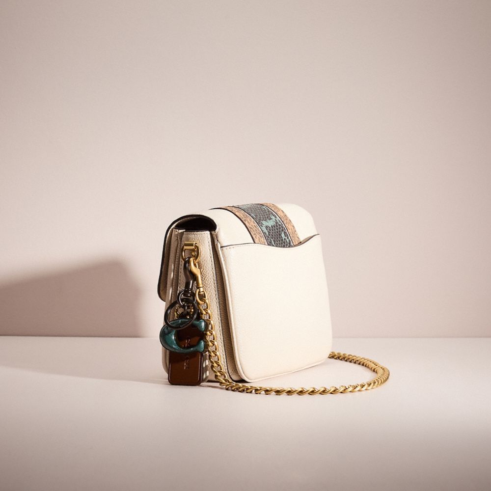 COACH®,Upcrafted Cassie Crossbody Bag 19,Leather,Crossbody,Animal Skin Embossing,Pattern,Logo,Day Party,Cream,Angle View
