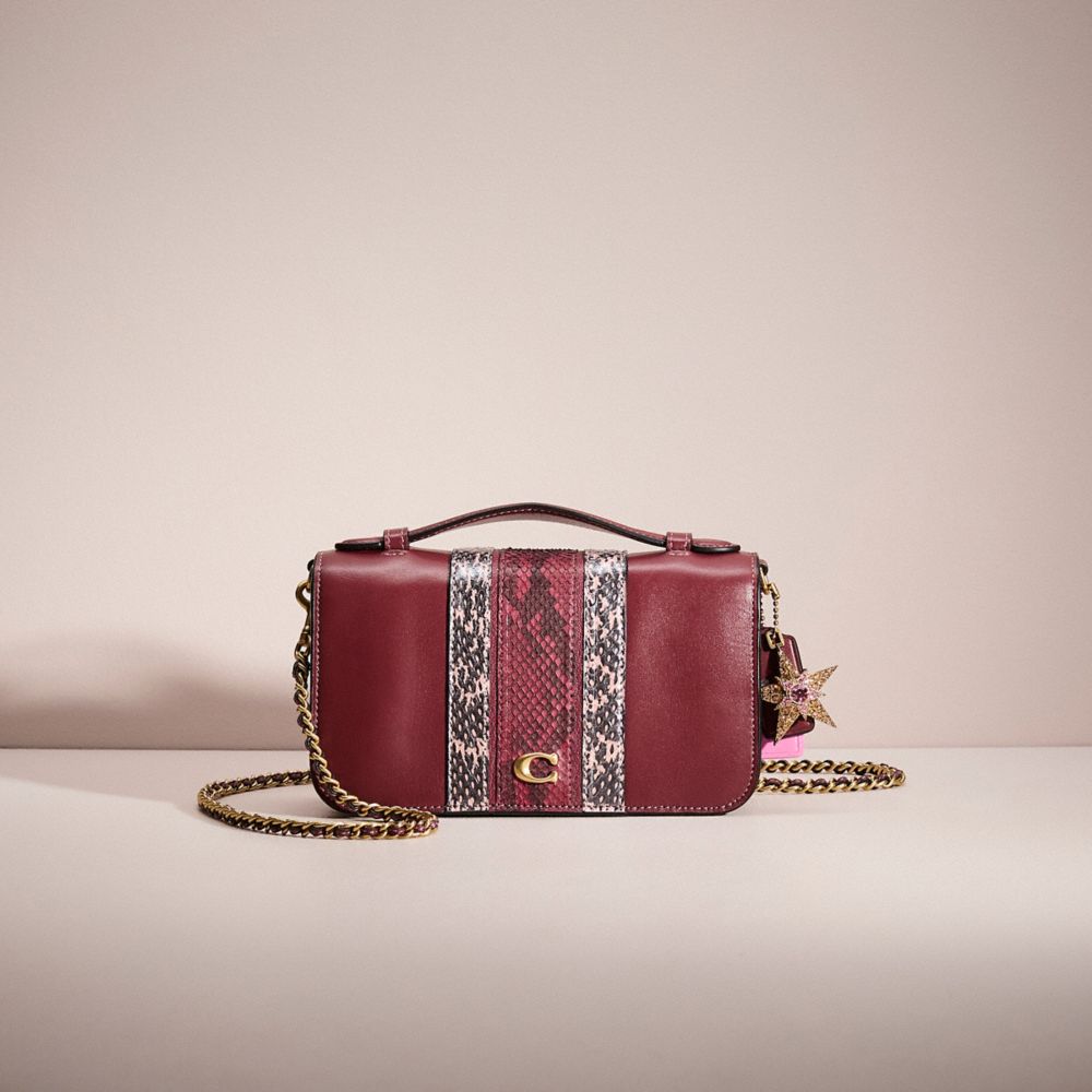 COACH®,Upcrafted Bea Crossbody Bag,Leather,Crossbody,Animal Skin Embossing,Chain Detail,Logo,Metal,Pattern,Gold Metal,Day ...,Red,Front View