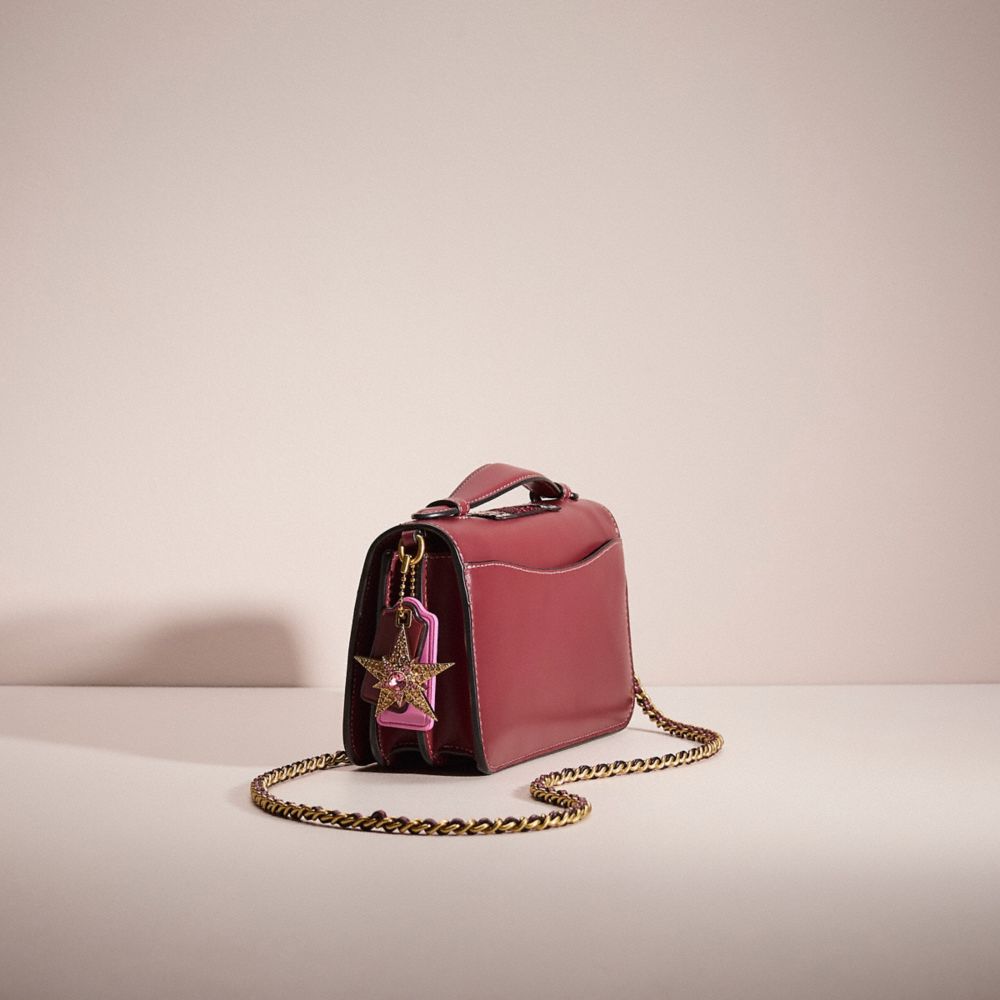 COACH®,Upcrafted Bea Crossbody Bag,Leather,Crossbody,Animal Skin Embossing,Chain Detail,Logo,Metal,Pattern,Gold Metal,Day ...,Red,Angle View