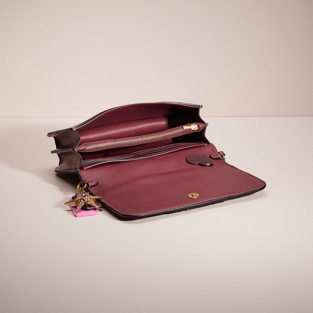 COACH®,Upcrafted Bea Crossbody Bag,Leather,Crossbody,Animal Skin Embossing,Chain Detail,Logo,Metal,Pattern,Gold Metal,Day ...,Red,Inside View,Top View