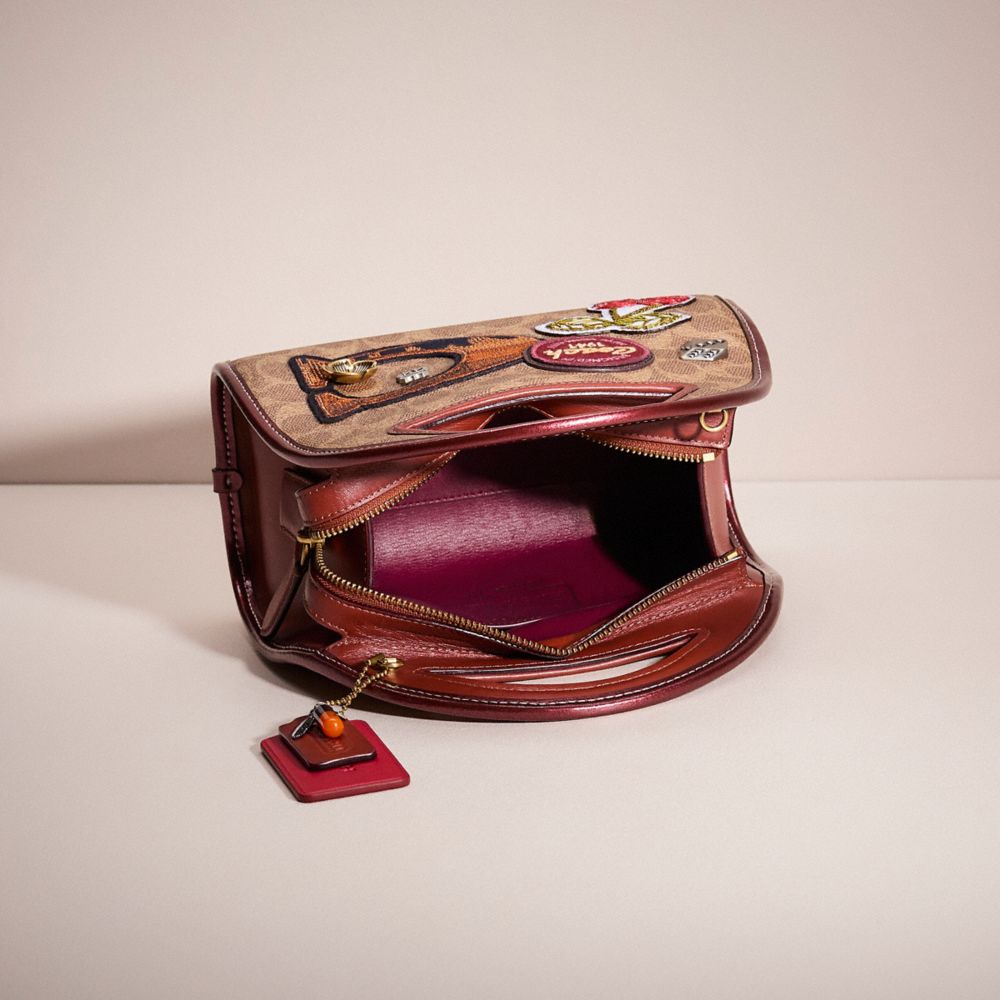 COACH®,Upcrafted Zip Dome Crossbody In Signature Canvas,Leather,Crossbody,Applique,Piping,Mixed Metal,Day Party,Brown,Inside View,Top View