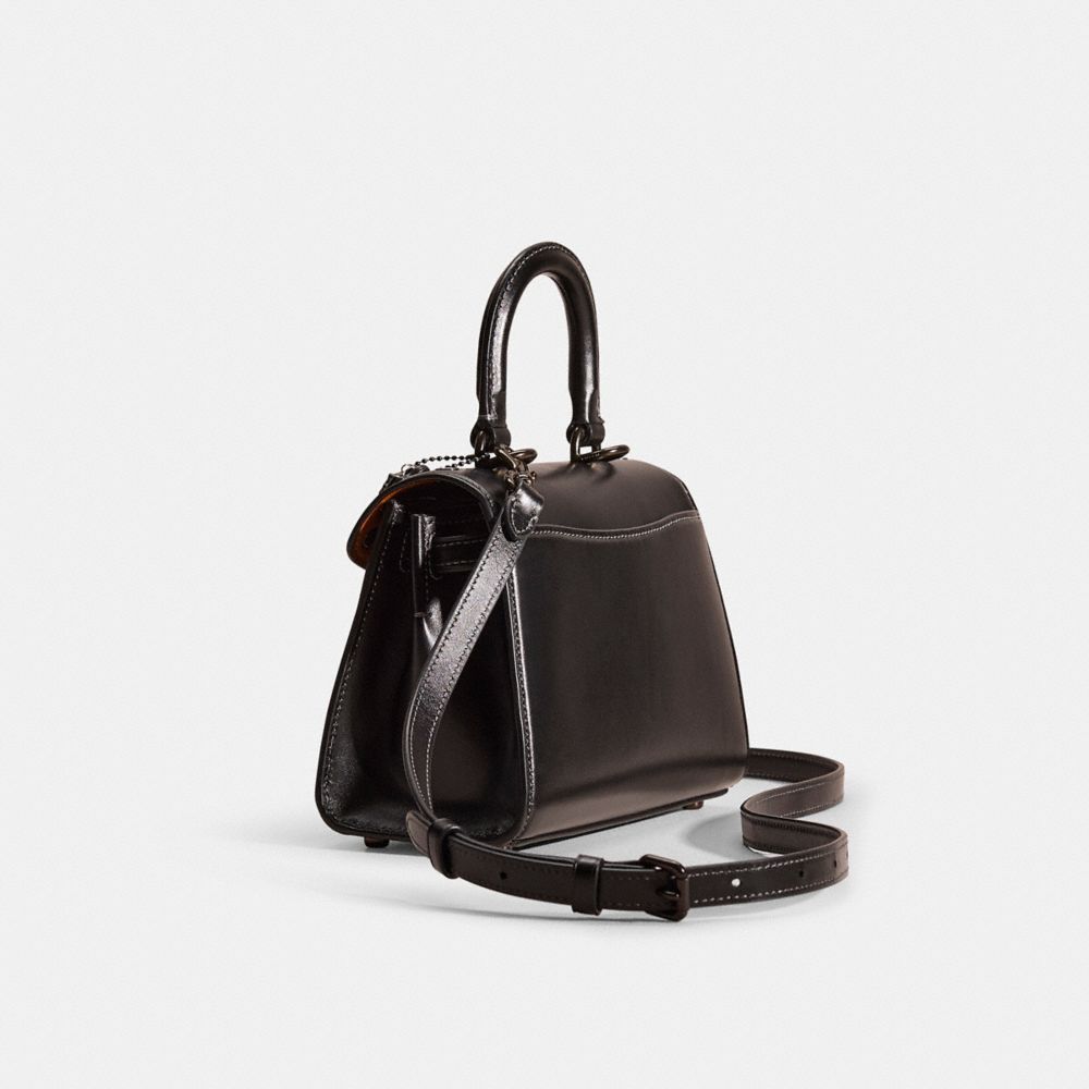 COACH®,Upcrafted Sammy Top Handle Bag 21,Leather,Crossbody,Logo,Studded,Silver Metal,Day Party,Black,Angle View