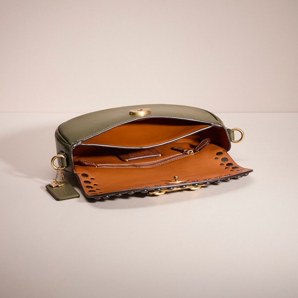 COACH®,Upcrafted Harley Shoulder Bag 23,Leather,Lining Cotton,Cotton,Saddle Bag,Logo,Metal,Studded,Mixed Metal,Casual,Green,Inside View,Top View