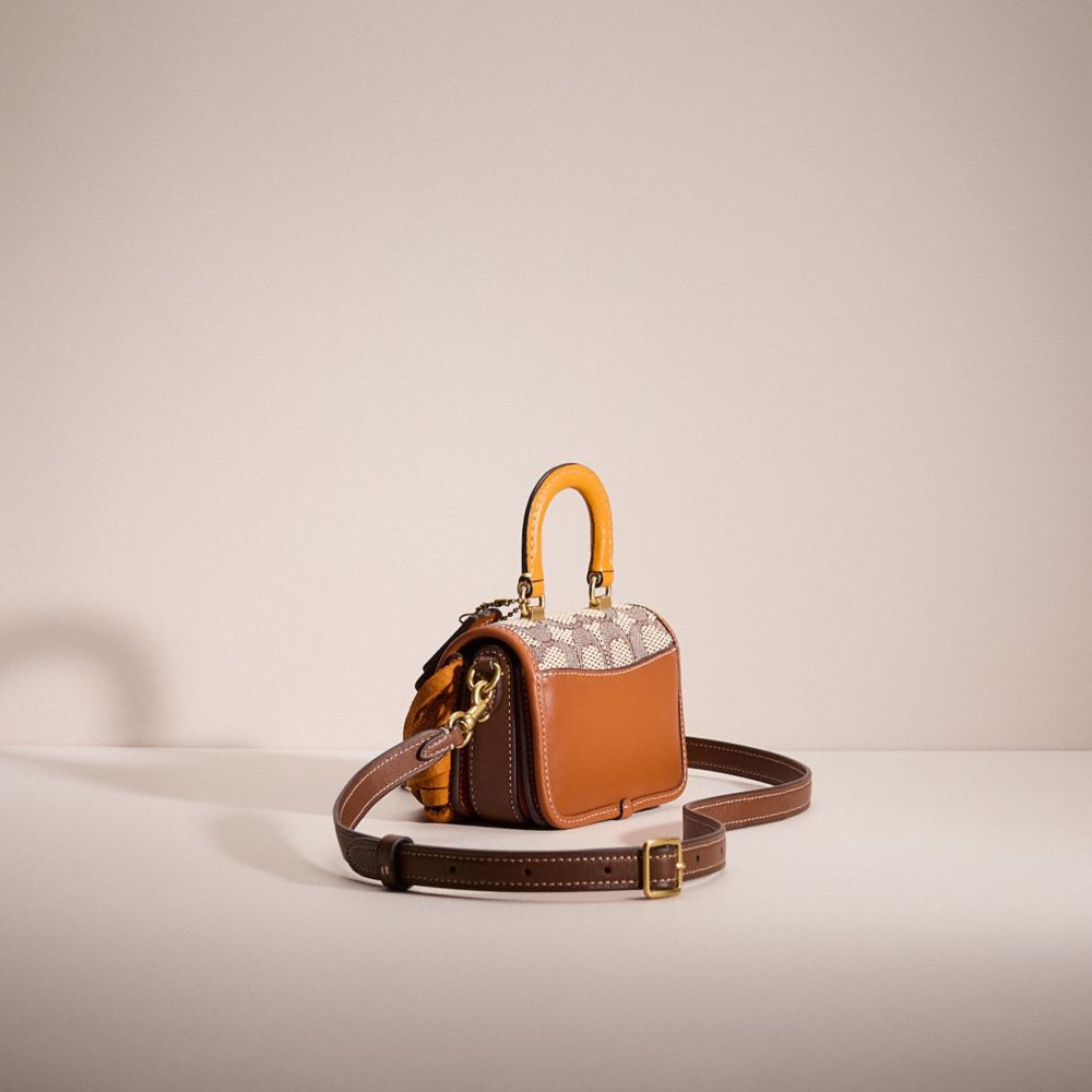 COACH®,Upcrafted Rogue Top Handle Bag 12 In Signature Textile Jacquard,Leather,Crossbody,Fringe,Mixed Media,Piping,Metal,C...,Brown,Angle View