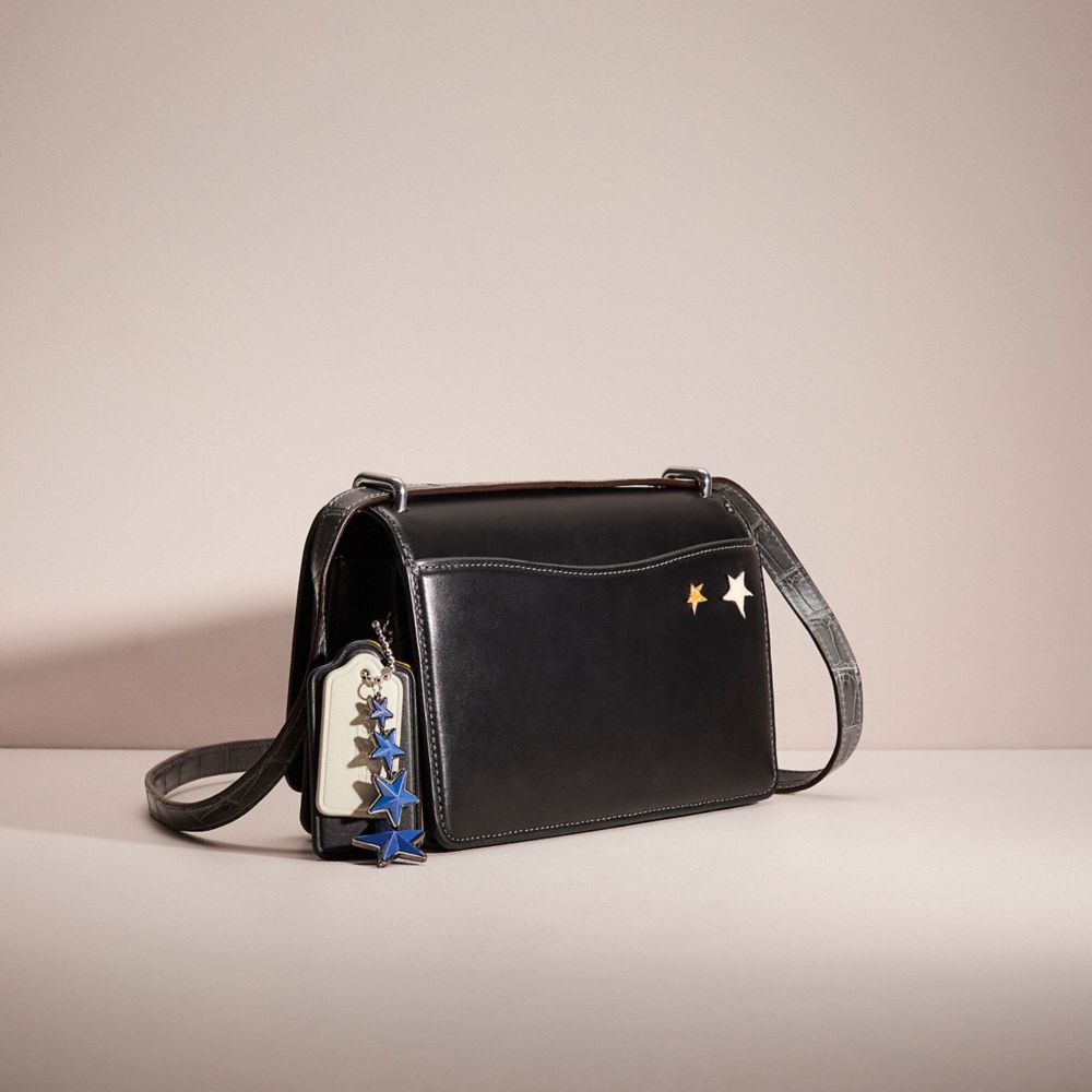 COACH®,Upcrafted Bandit Shoulder Bag,Leather,Crossbody,Applique,Logo,Metal,Studded,Mixed Metal,Day Party,Black,Angle View