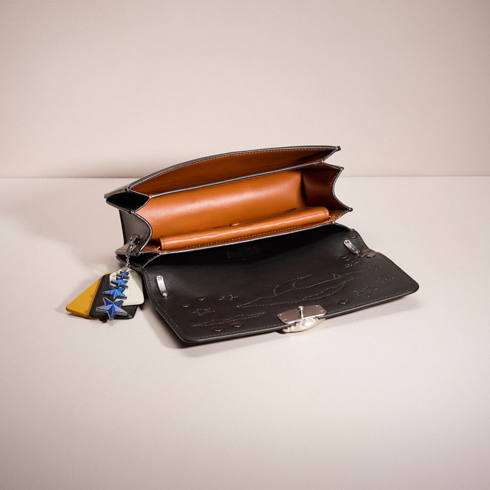 COACH®,Upcrafted Bandit Shoulder Bag,Leather,Crossbody,Applique,Logo,Metal,Studded,Mixed Metal,Day Party,Black,Inside View,Top View
