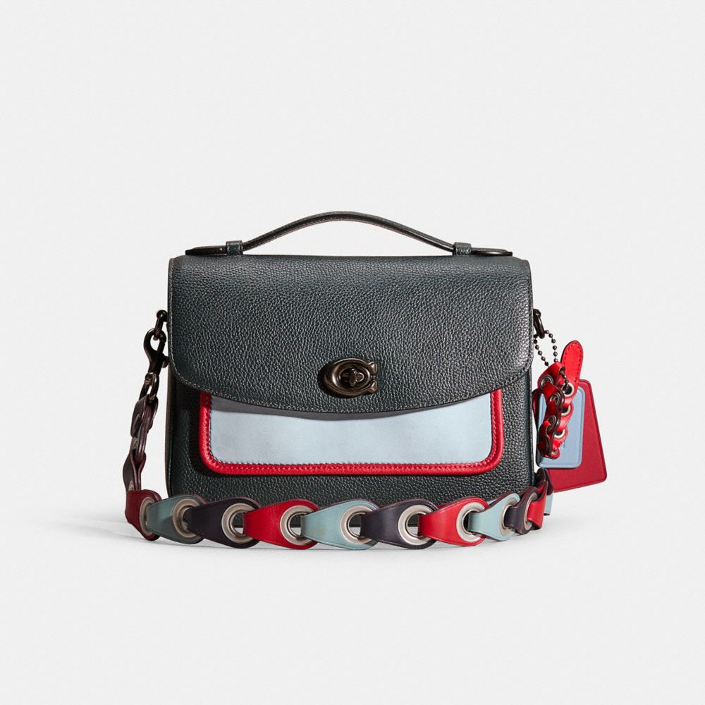 COACH®,Upcrafted Cassie Crossbody,Leather,Crossbody,Chain Detail,Logo,Piping,Color Block,Silver Metal,Day Party,Olive,Front View