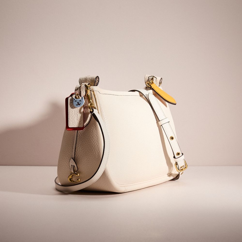 COACH®,Upcrafted Cary Crossbody Bag,Leather,Crossbody,Chain Detail,Logo,Metal,Silver Metal,Day Party,Cream,Angle View