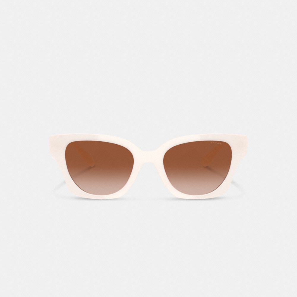 COACH®,Quilted Square Sunglasses,Wayfarer,Tortoise,Logo,Metal,Word Embellishment,Integrated Nose Pads,Casual,Brown,Inside View,Top View
