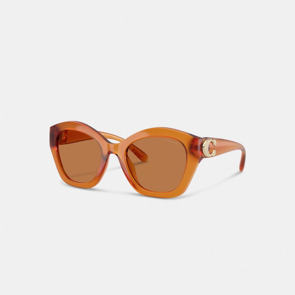Coach Maxi Sculpted C Oversized Geometric Sunglasses In Amber