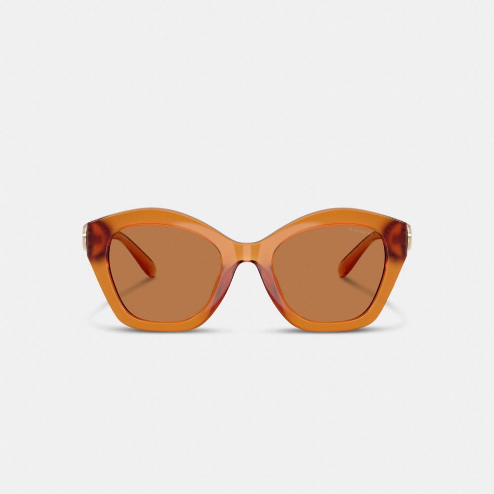 Coach Maxi Sculpted C Oversized Geometric Sunglasses In Amber