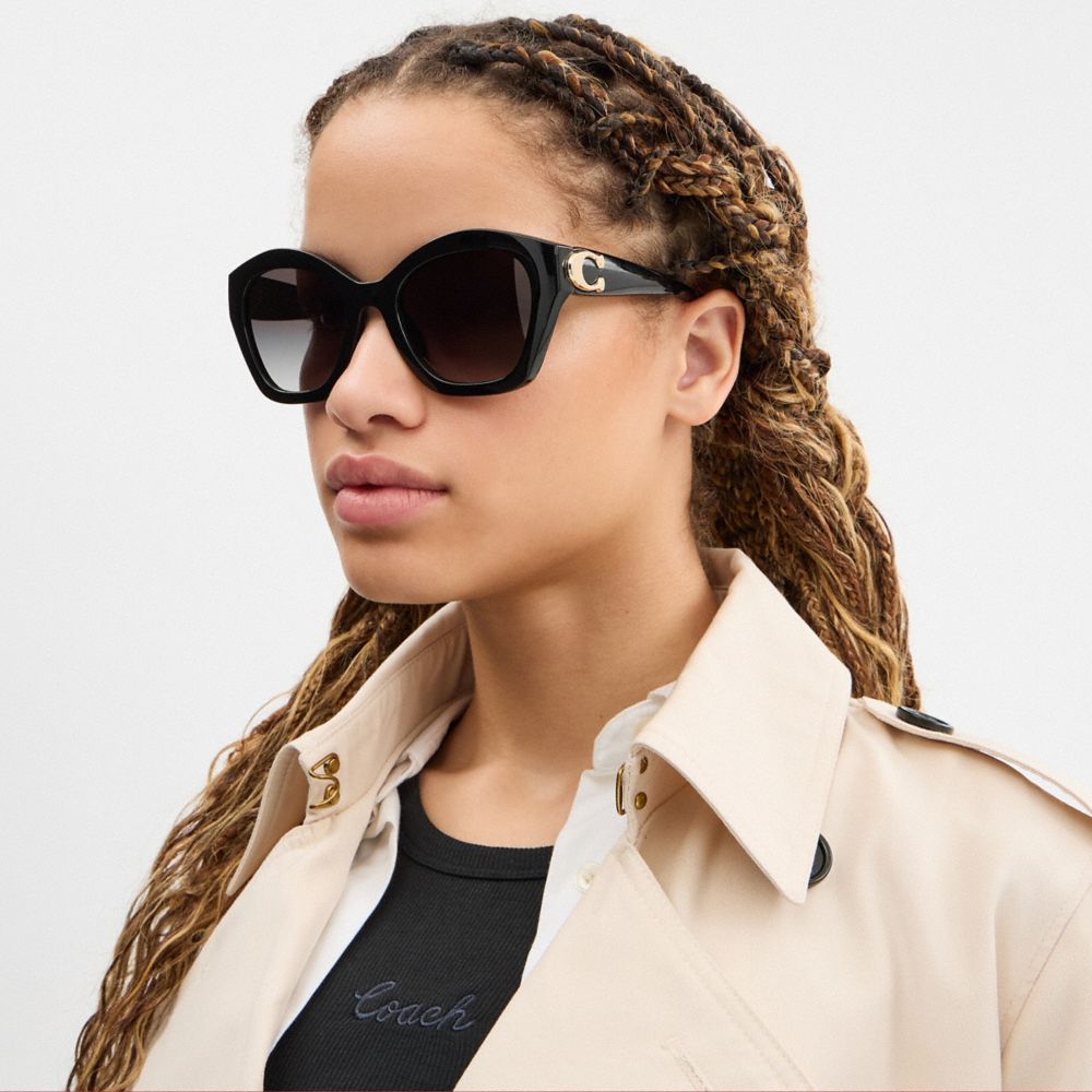 Coach Maxi Sculpted C Oversized Geometric Sunglasses In Black