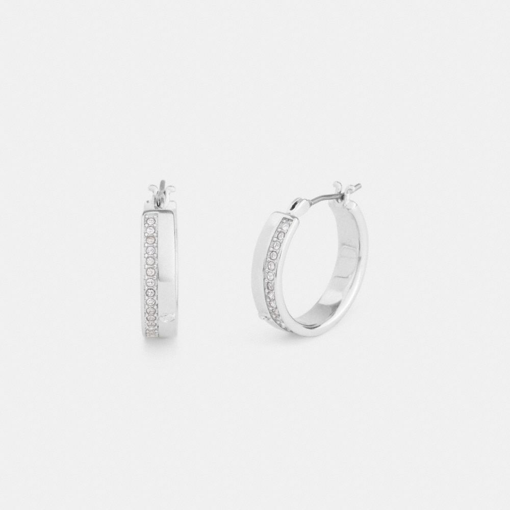 COACH®,Pavé Hoop Earrings,Clear,Front View image number 0