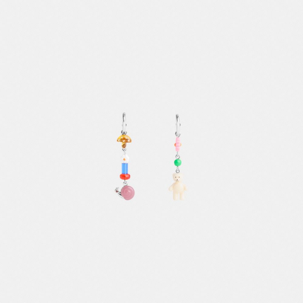 COACH®,BOUCLES D’OREILLES LINÉAIRES OURS EN PELUCHE ET CHAMPIGNON,Argenté/multicolore,Inside View,Top View