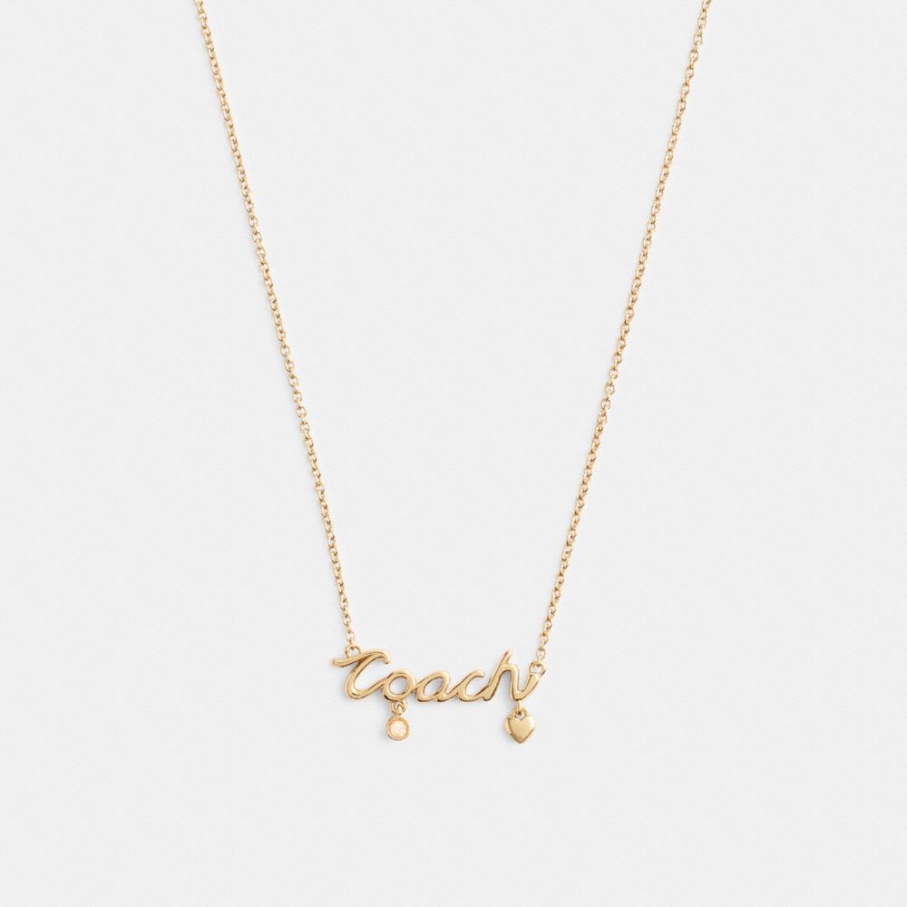 COACH®,Coach Script Heart Necklace,,Front View