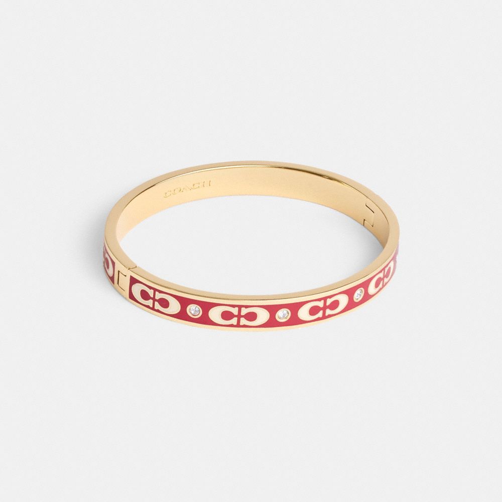 COACH®,Signature Enamel Hinged Bangle,Red,Front View image number 0