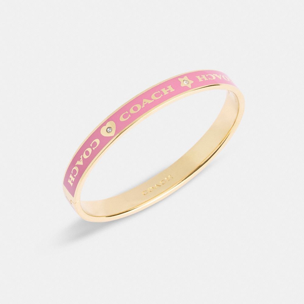COACH®,Coach Heart And Star Enamel Bangle,Enamel,Cubic Zirconia,Heart Embellishment,Lettering Word,Gem Embellishment,Logo,...,Multi Color,Inside View,Top View