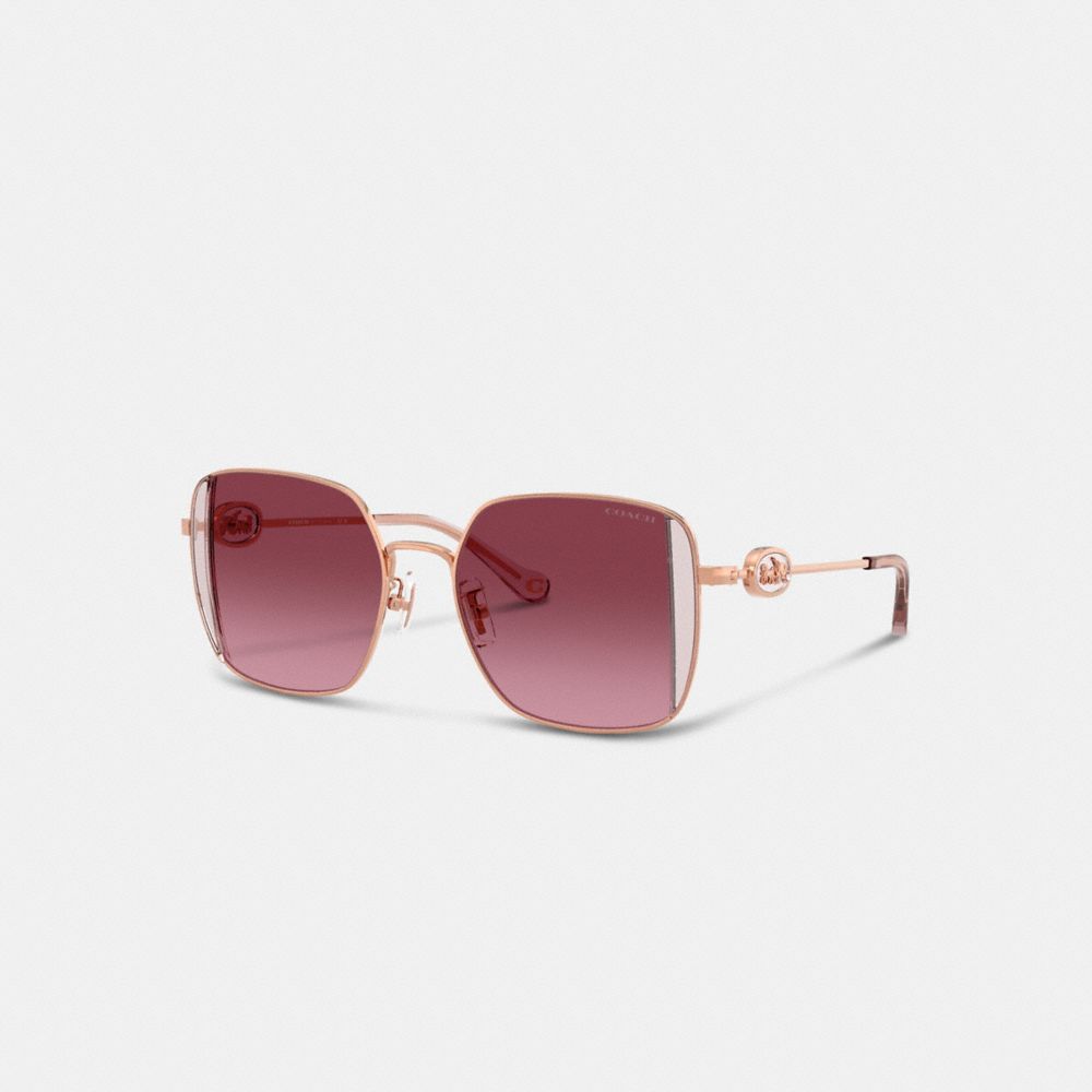 Coach Horse And Carriage Metal Oversized Square Sunglasses In Dusty Rose