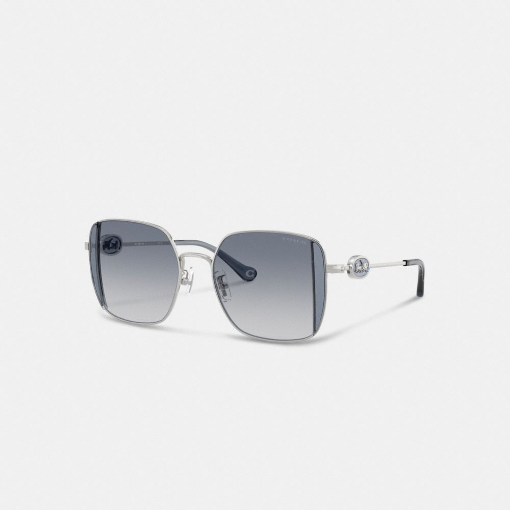 Coach Horse And Carriage Metal Oversized Square Sunglasses In Dusty Blue