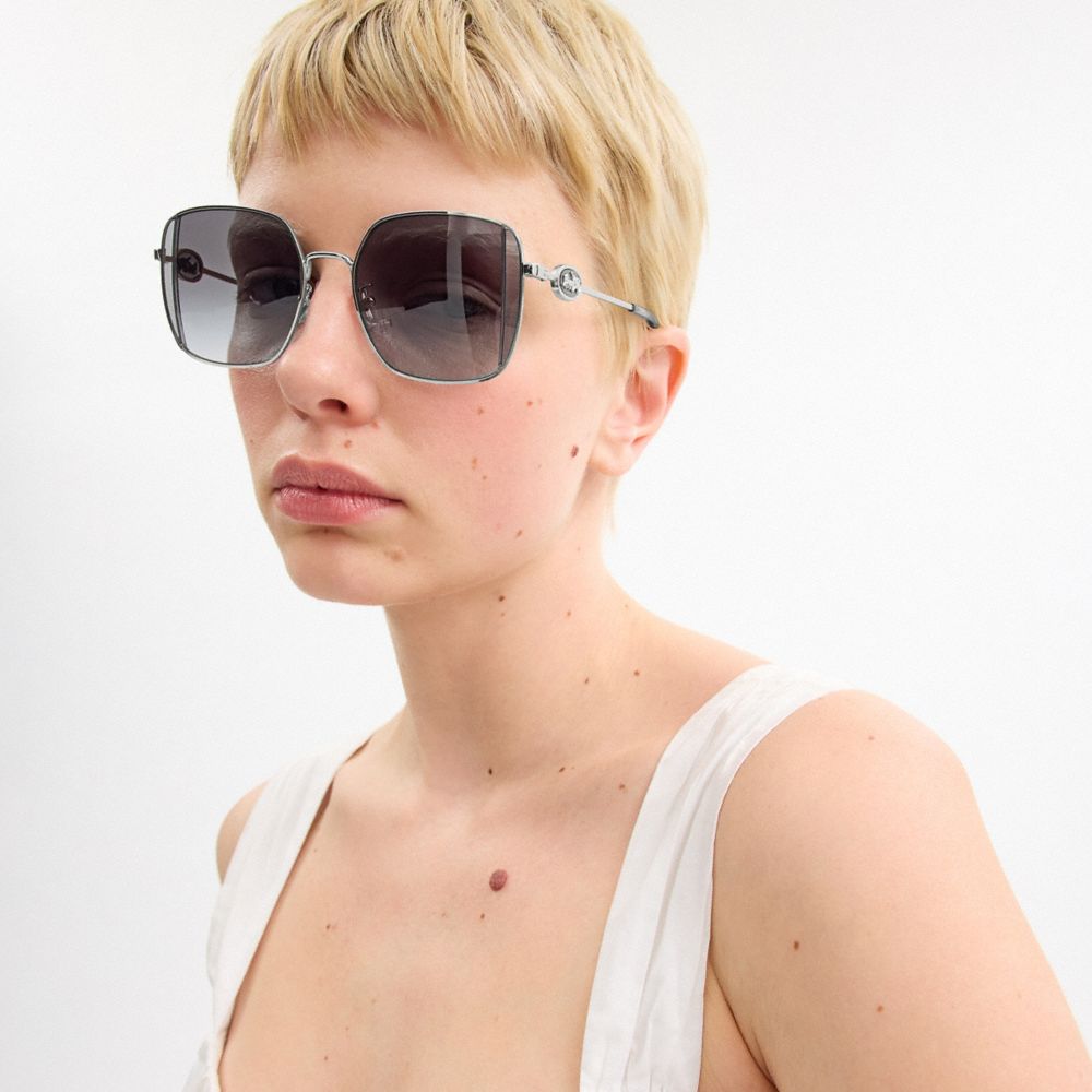 Coach Horse And Carriage Metal Oversized Square Sunglasses In Dusty Blue