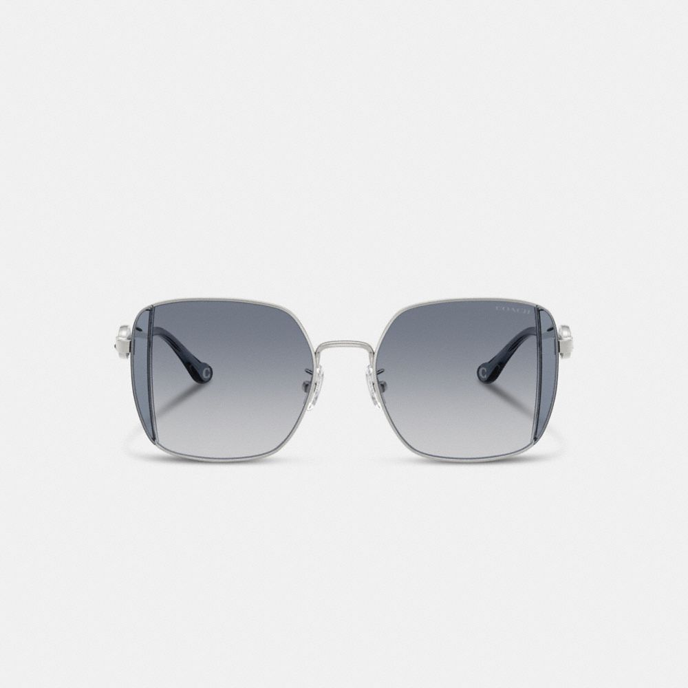Coach Horse And Carriage Metal Oversized Square Sunglasses In Dusty Blue