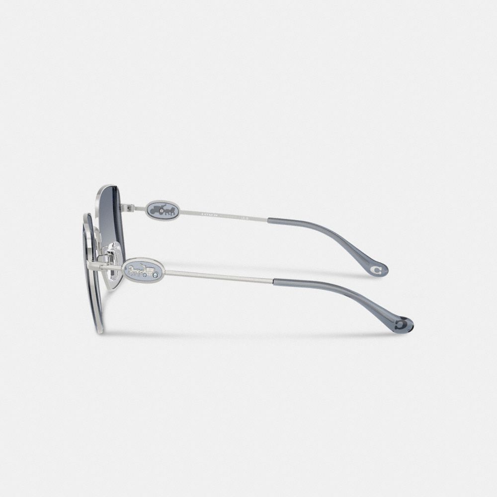 Coach Horse And Carriage Metal Oversized Square Sunglasses In Dusty Blue