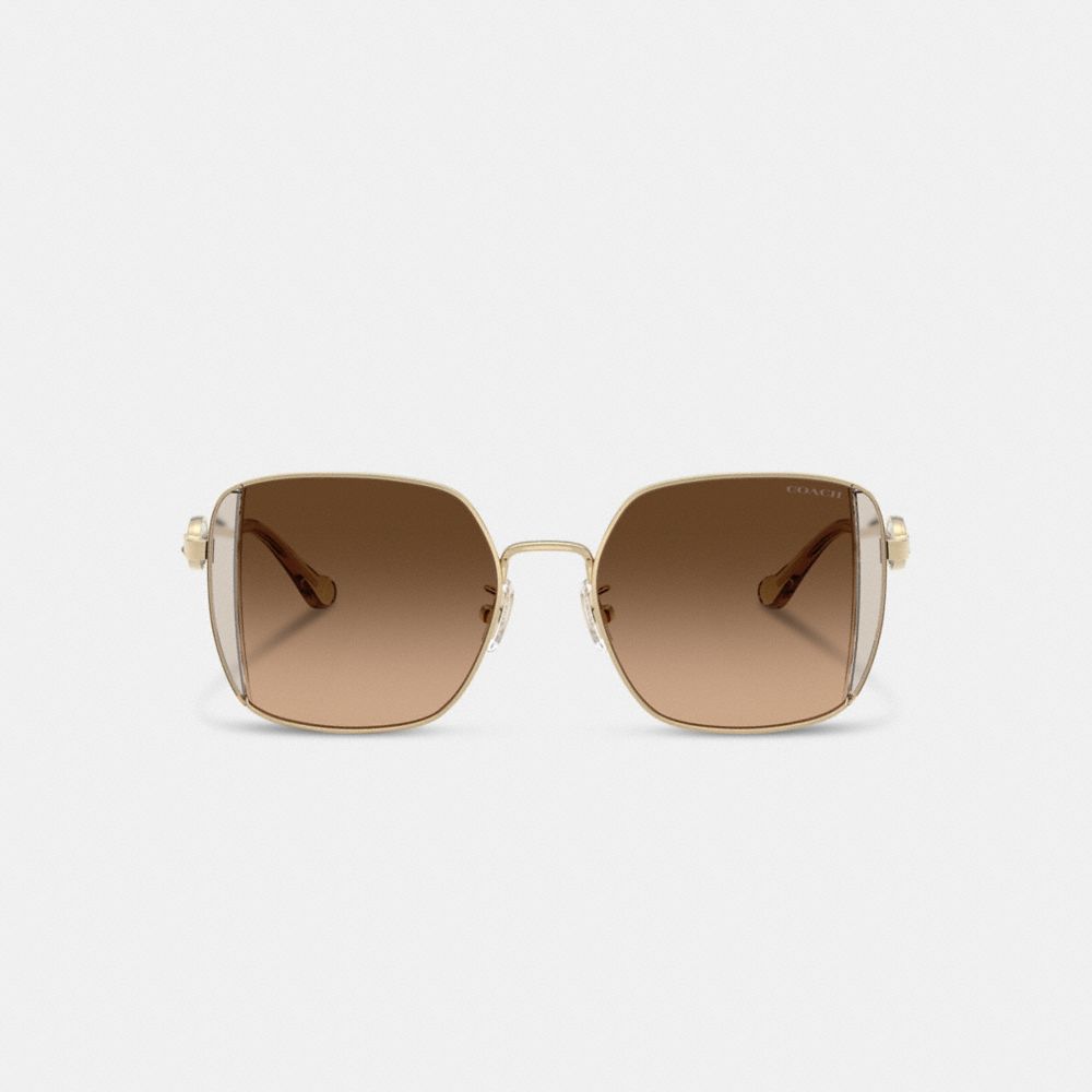 Coach Horse And Carriage Metal Oversized Square Sunglasses In Gold/brown