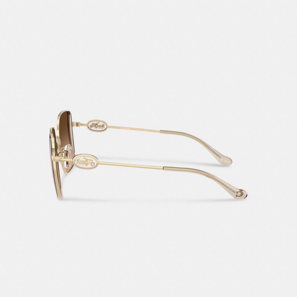 Coach Horse And Carriage Metal Oversized Square Sunglasses In Gold/brown