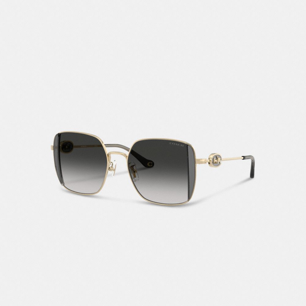 Coach Horse And Carriage Metal Oversized Square Sunglasses In Gold/grey