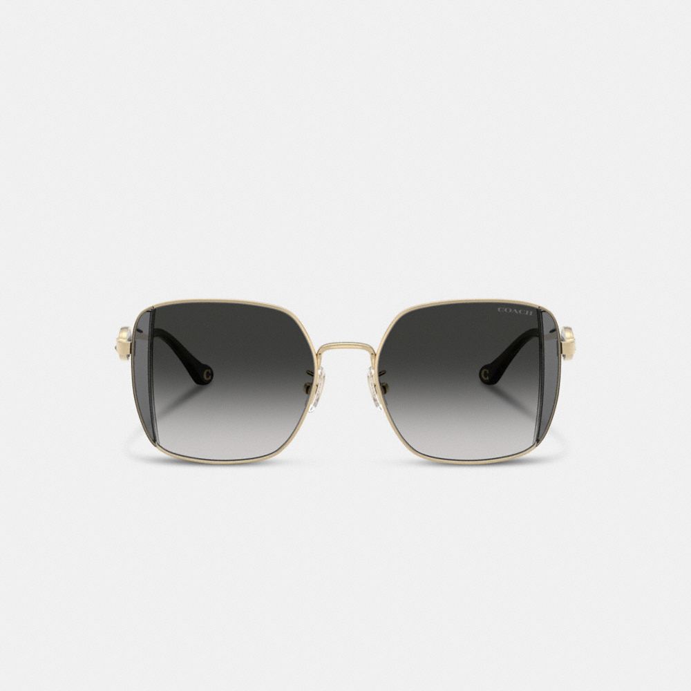 Coach Horse And Carriage Metal Oversized Square Sunglasses In Gold/grey