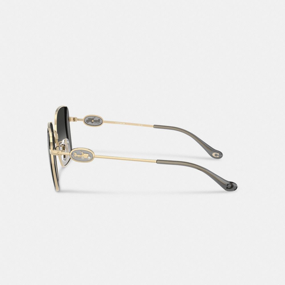 Coach Horse And Carriage Metal Oversized Square Sunglasses In Gold/grey