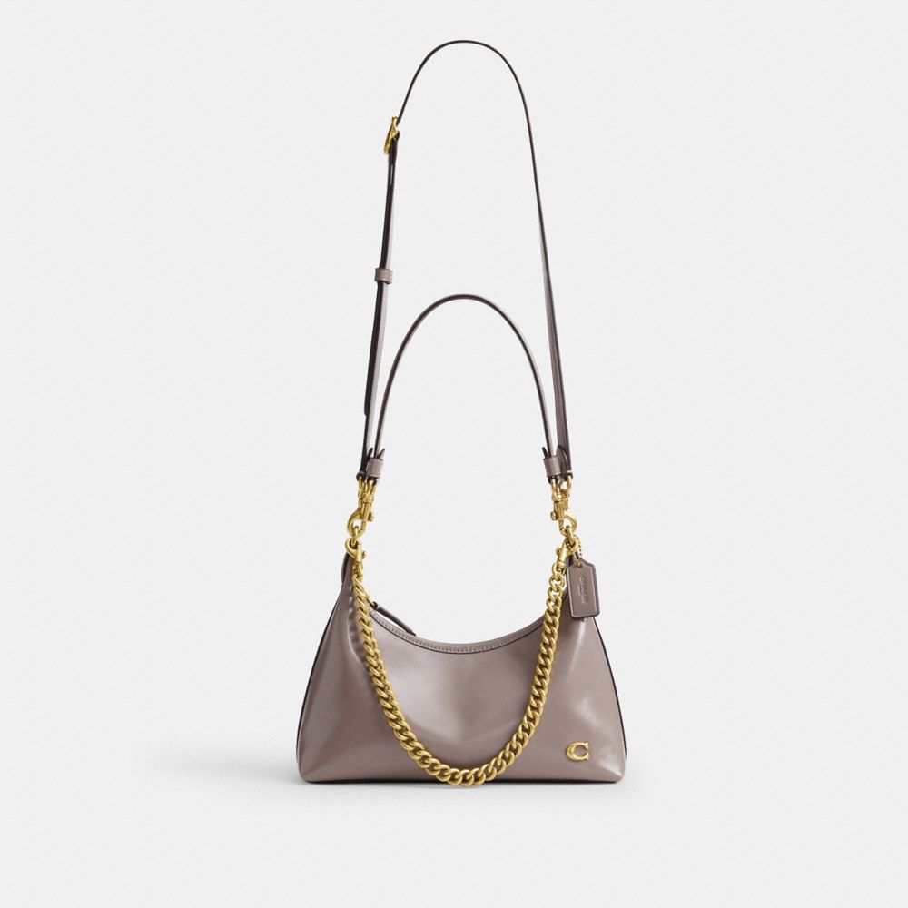 COACH®,Juliet Shoulder Bag 25,Calfskin Leather,Shoulder Bag,Studded,Logo,Chain Detail,Compact,Silver Metal,Day Party,Blush