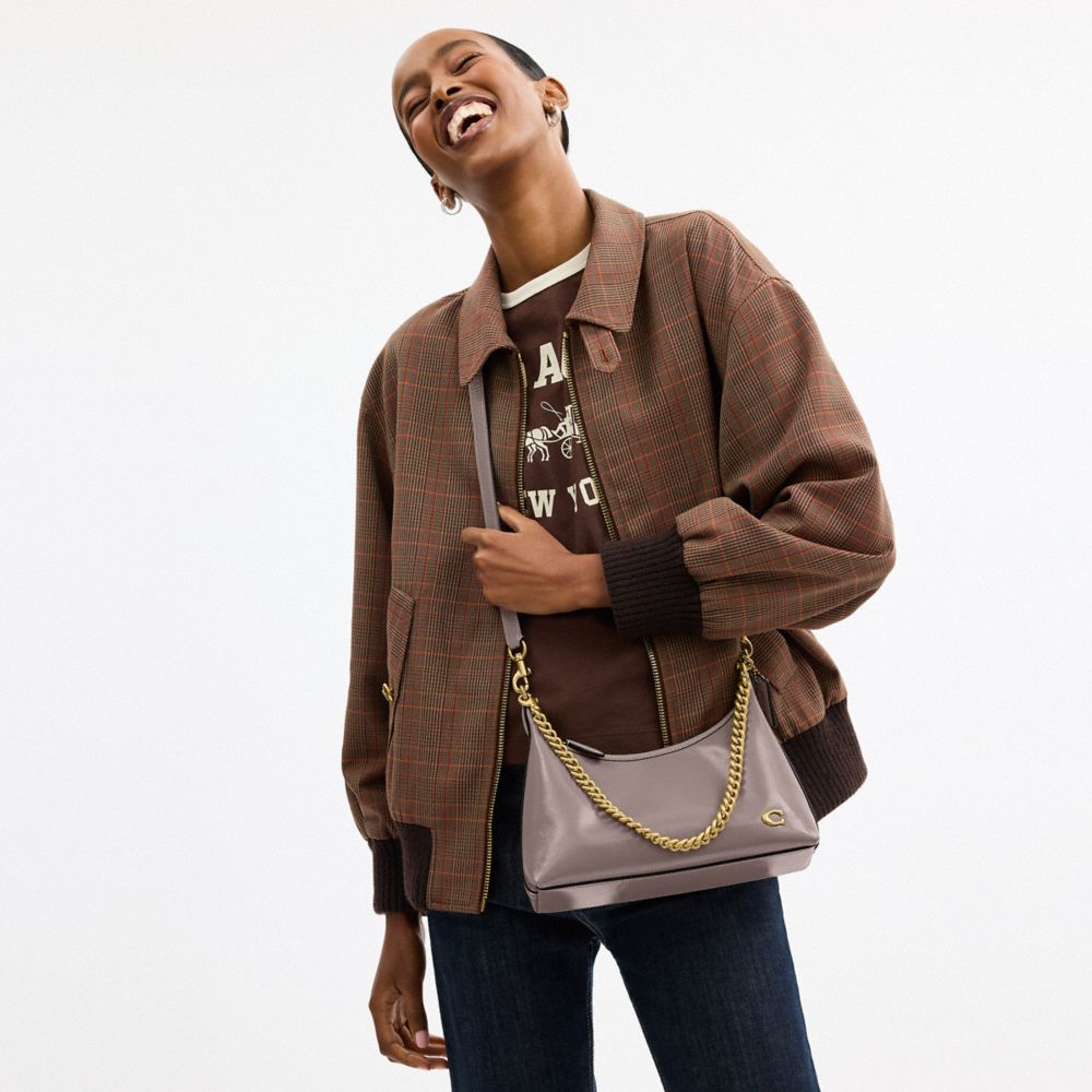 COACH®,Juliet Shoulder Bag 25,Calfskin Leather,Shoulder Bag,Studded,Logo,Chain Detail,Compact,Silver Metal,Day Party,Blush