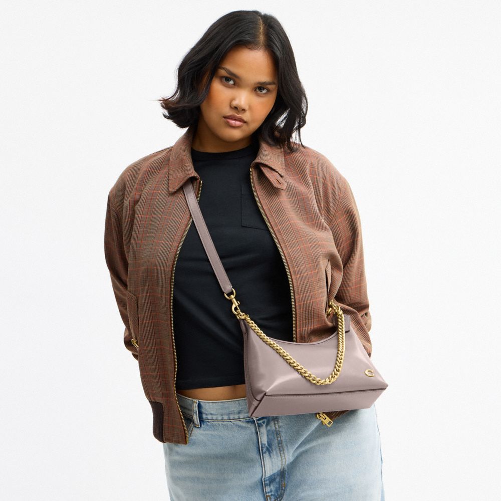 COACH®,Juliet Shoulder Bag 25,Calfskin Leather,Shoulder Bag,Studded,Logo,Chain Detail,Compact,Silver Metal,Day Party,Blush