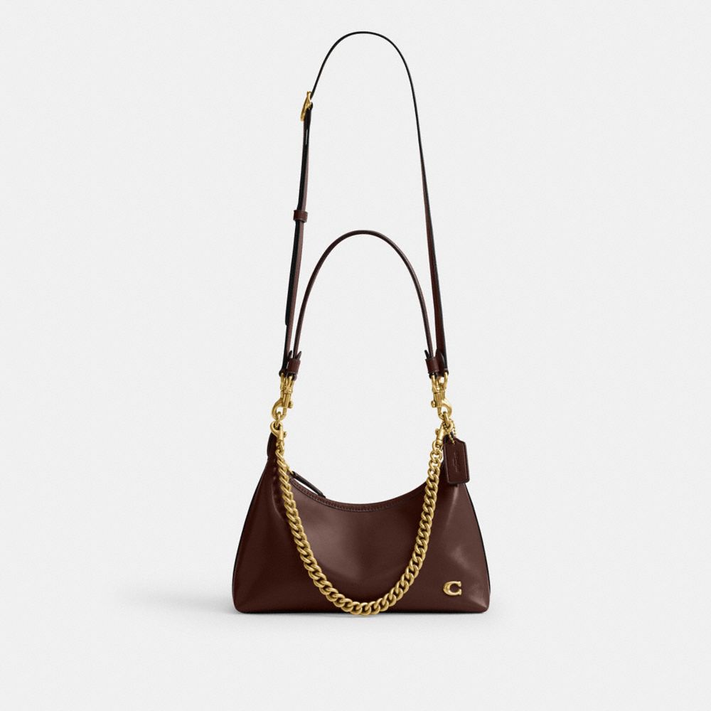COACH®,Juliet Shoulder Bag 25,Calfskin Leather,Shoulder Bag,Studded,Logo,Chain Detail,Compact,Silver Metal,Day Party,Brown