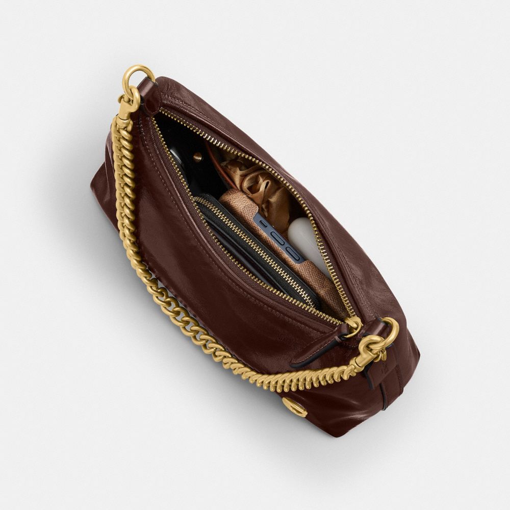 COACH®,Juliet Shoulder Bag 25,Calfskin Leather,Shoulder Bag,Studded,Logo,Chain Detail,Compact,Silver Metal,Day Party,Brown,Inside View,Top View