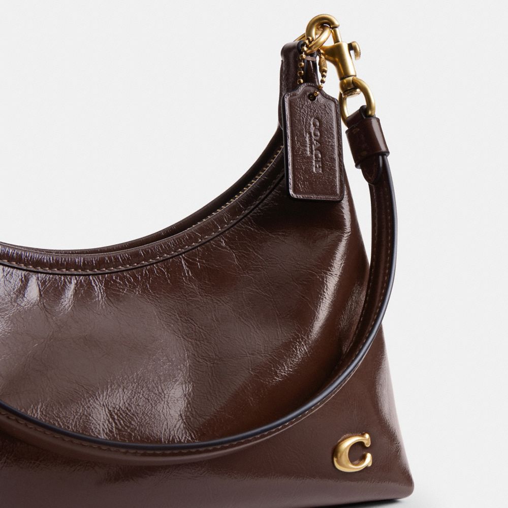 COACH®,Juliet Shoulder Bag 25,Calfskin Leather,Shoulder Bag,Logo,Studded,Chain Detail,Compact,Silver Metal,Day Party,Brown,Closer View