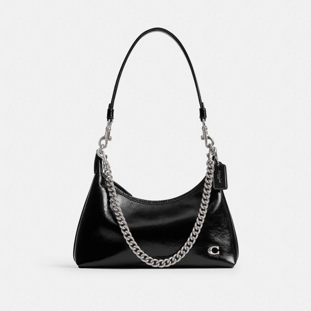 COACH®,Juliet Shoulder Bag 25,Calfskin Leather,Shoulder Bag,Logo,Studded,Chain Detail,Compact,Silver Metal,Day Party,Black,Front View image number 0