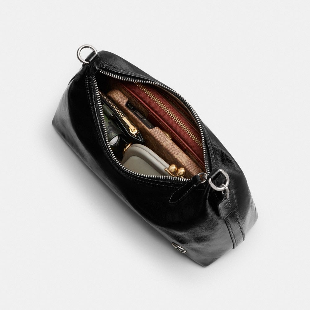 COACH®,Juliet Shoulder Bag 25,Calfskin Leather,Shoulder Bag,Logo,Studded,Chain Detail,Compact,Silver Metal,Day Party,Black,Inside View,Top View