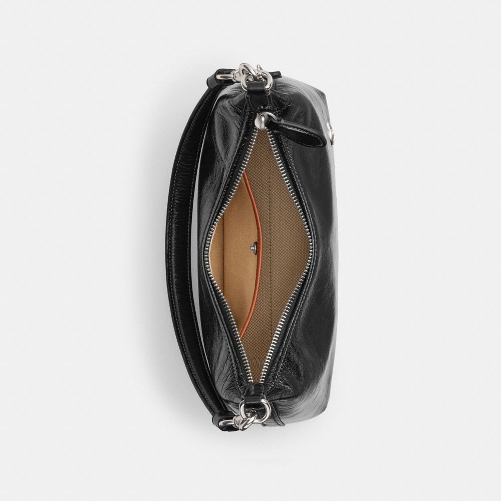 COACH®,Juliet Shoulder Bag 25,Calfskin Leather,Shoulder Bag,Logo,Studded,Chain Detail,Compact,Silver Metal,Day Party,Black,Inside View,Top View