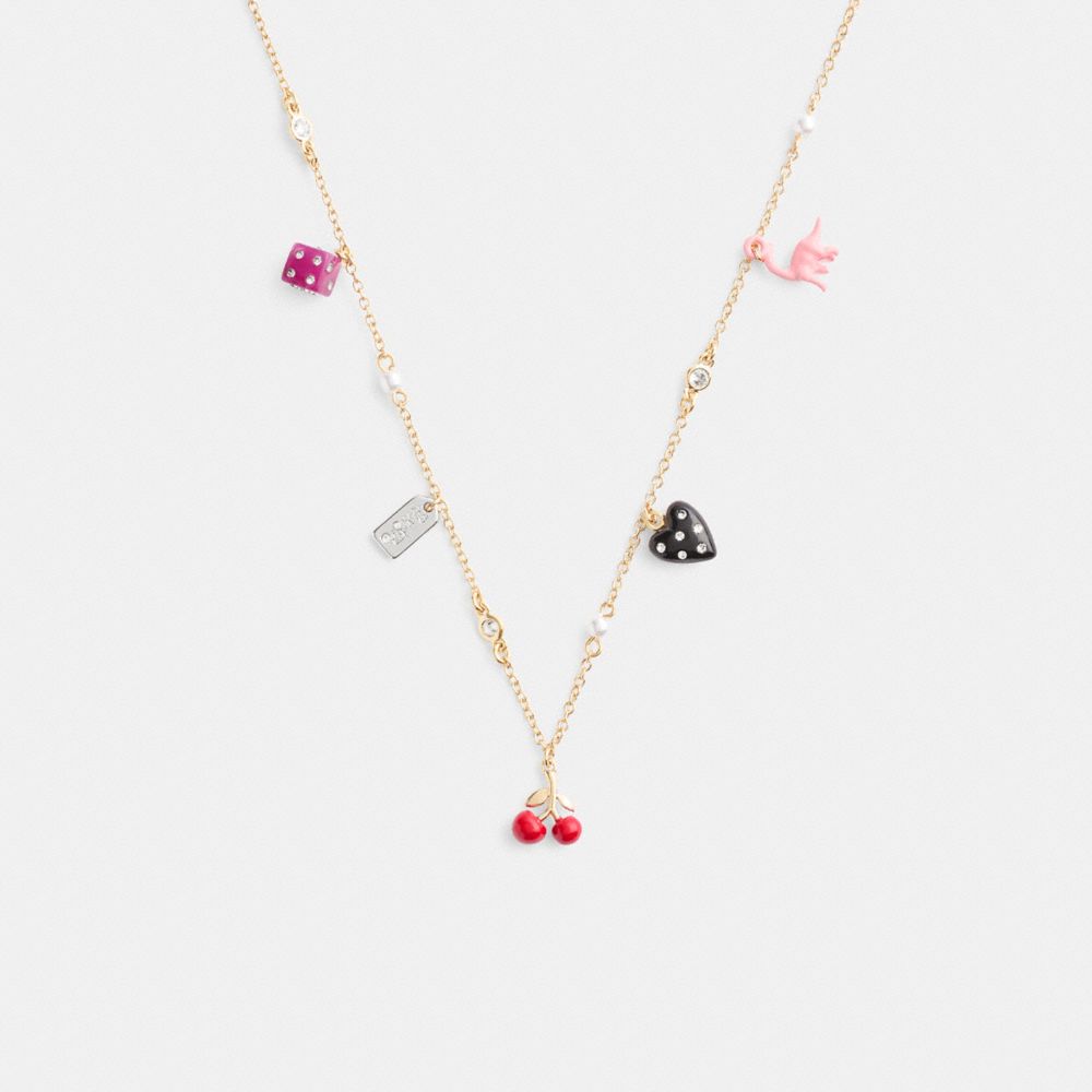 COACH MINI HEART AND DICE CHARM NECKLACE 
