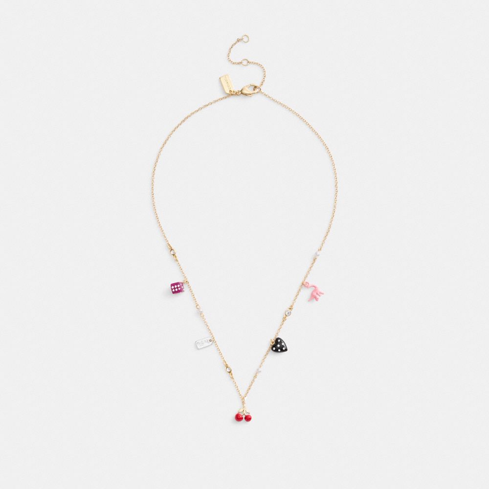 COACH MINI HEART AND DICE CHARM NECKLACE 