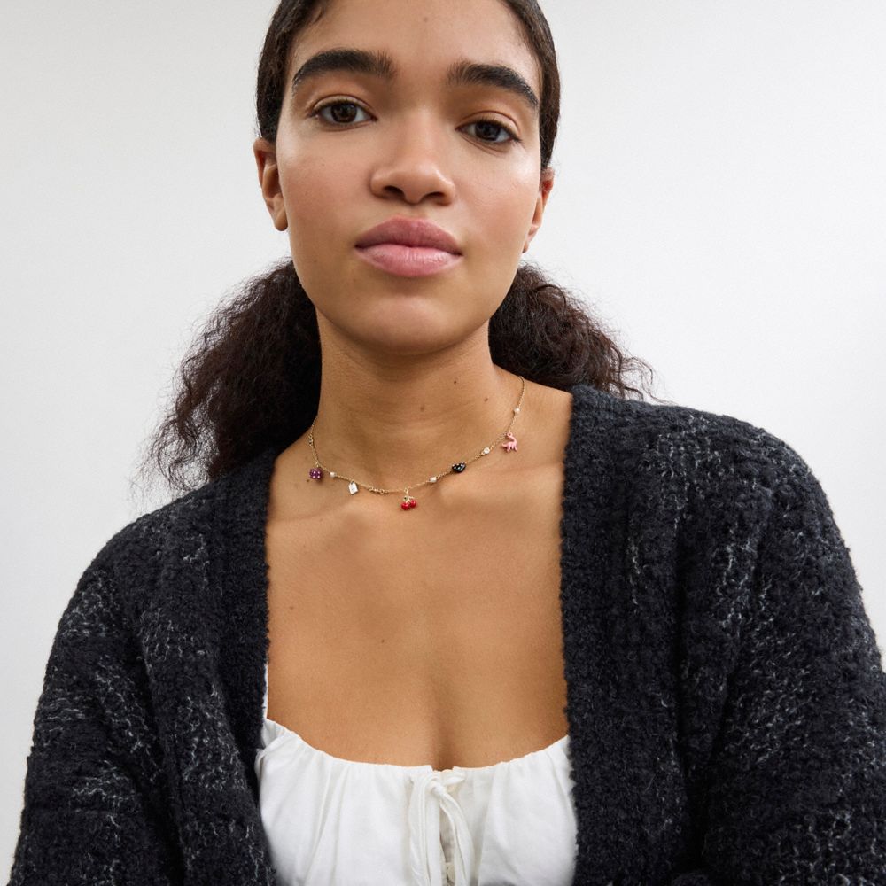 COACH MINI HEART AND DICE CHARM NECKLACE 